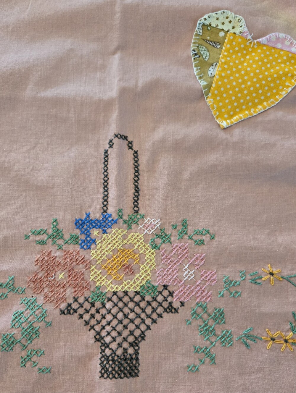 Upcycled Vtg Embroidered Textile & Quilt TOP XL-1X Handmade Dont Throw It Out - Picture 4 of 5